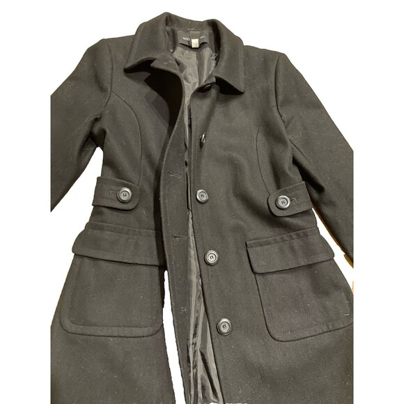 Women’s Black Wool Long Single Breast Pea Coat Moda International Black Sz. 14 - Picture 4 of 7